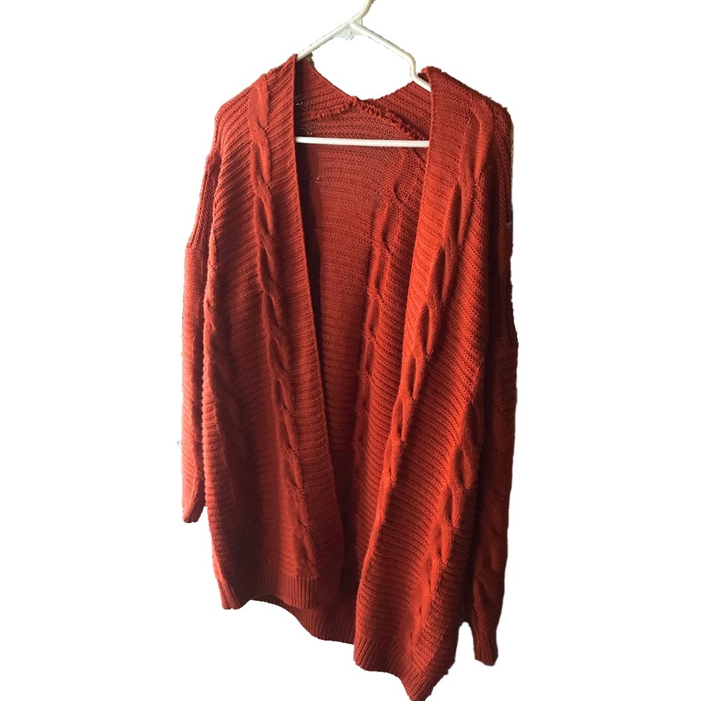 Pumpkin Spice Open Front Knit Cardigan Sweater